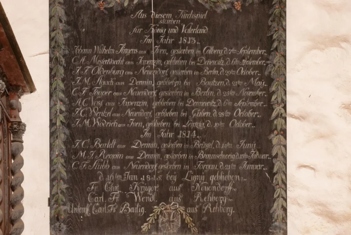 Gedenktafel von 1813 in der Kirche in Iven